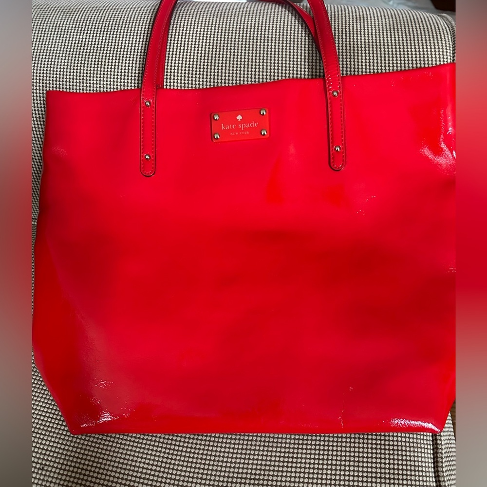 Kate Spade Red Leather Tote bag handbag with Glossy Finish
